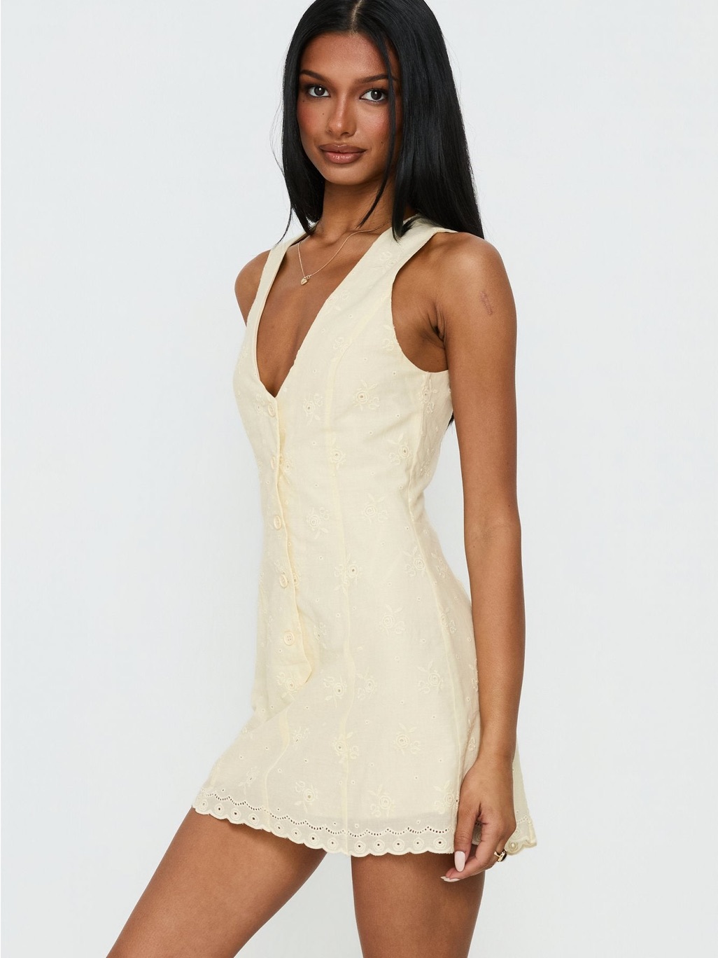 Nwot Princess Polly Sylvara Textured Button Up Romper Yellow
